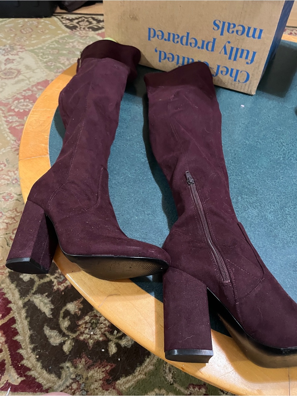 Ivanka Trump Women's Over-the-Knee Block Heel Boots - Burgundy Suede. 6.5